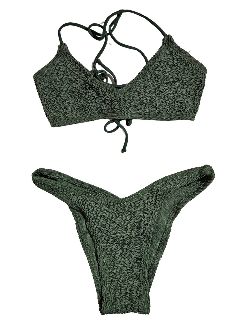 BOND-EYE Bikini Set Selena Crop & Scene Brief Khaki Green One Size Swimsuit NWT